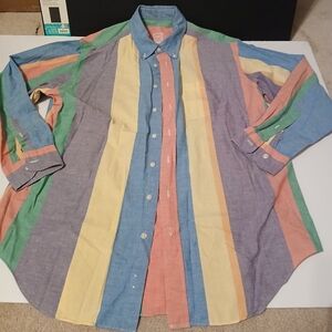 VTG Brooks Brothers Pastel Fun Vertical Strip Long Sleeve Men's Shirt L